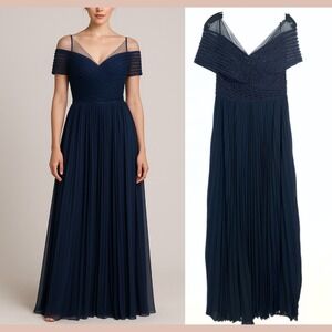 NEW‎ ALEXANDER BY DAYMOR [ 6 ] Off Shoulder Wrap Bodice Pleated Gown Blue #J1908